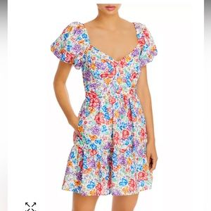 Aqua Floral Puff Sleeve dress
